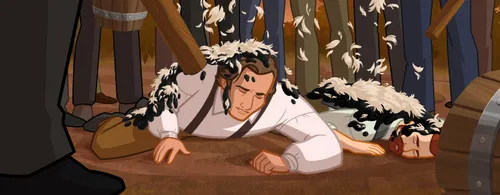 Edward and Charles being covered in tar and feathers.