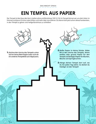 Aktivität (PDF) mit einer Bastelidee für einen Tempel aus Papier