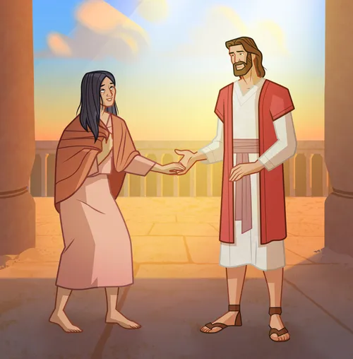 Jesus tells the woman that she is forgiven.