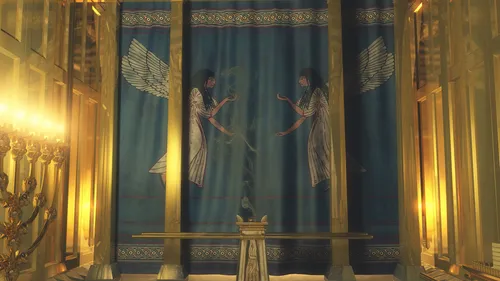 an illustration of the veil before the Holy of Holies in the tabernacle