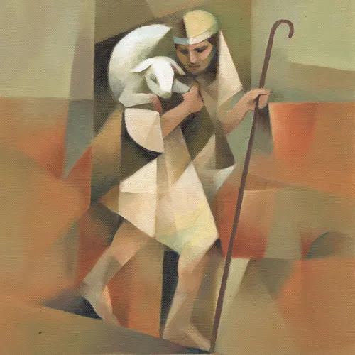 illustration of a man carrying a lamb