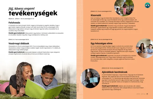 PDF-oldal egy lányról, aki szentírásokat tart a kezében, és körülette gyermekek ülnek