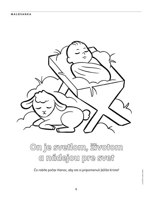 PDF maľovanka s Ježiškom v jasličkách a baránkom