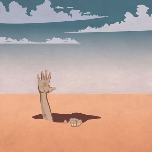 hands reaching for help from a hole in the ground