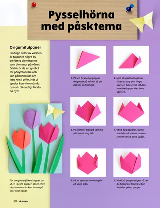Pdf-sida med en aktivitet där man gör origamitulpaner.