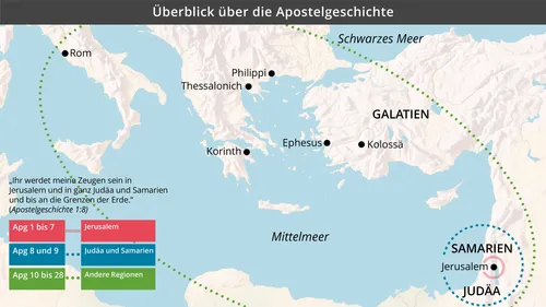 Karte der Orte, an denen die Apostel das Evangelium verkündeten