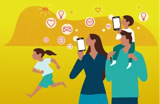 "Pictures depicting different ways that families can discuss and engage with technology together, in wholesome ways, in everyday life"