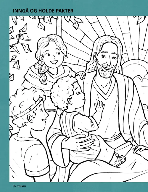 PDF-fargeleggingsside av Jesus Kristus med barn