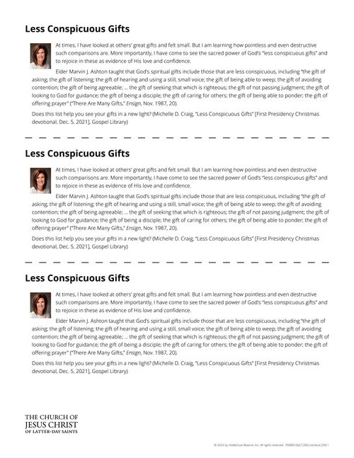 Less Conspicuous Gifts handout