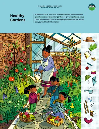 Hidden picture PDF of a woman and children gardening in a greenhouse