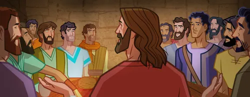 Jesus teaching His Apostles about how to love one another.