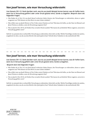 Arbeitsblatt „Von Josef lernen, wie man Versuchung widersteht“