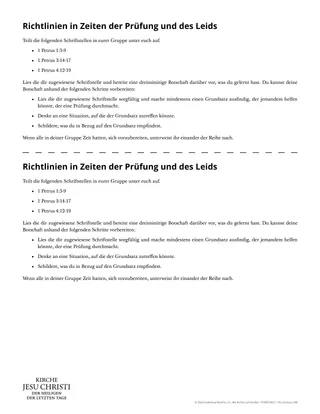 Arbeitsblatt „Richtlinien in Zeiten der Prüfung und des Leids“