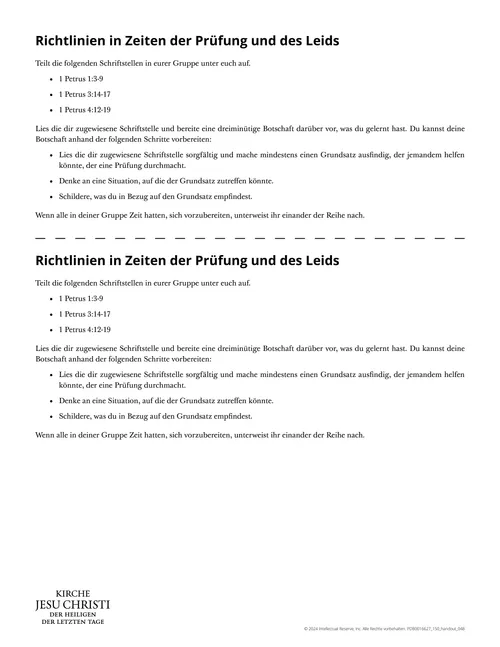 Arbeitsblatt „Richtlinien in Zeiten der Prüfung und des Leids“