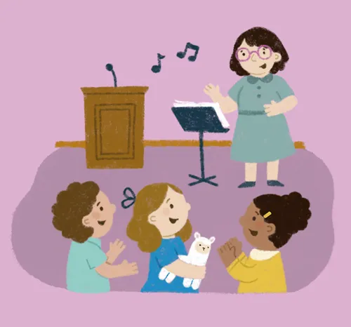 Smiling children singing