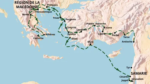 carte montrant les villes où Paul s’est rendu au cours de son troisième voyage missionnaire