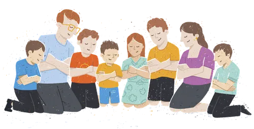 Illustration of family kneeling in prayer