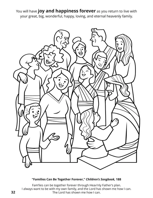Coloring page PDF of Jesus Christ with many happy people