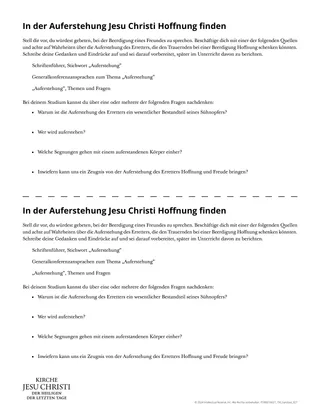 Arbeitsblatt: „In der Auferstehung Jesu Christi Hoffnung finden“