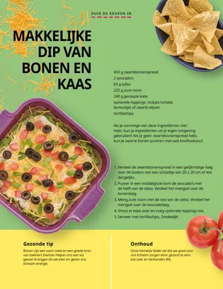 Pdf met een kom tortillachips, een schaaltje bonendip en tomaten