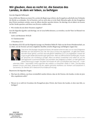 Wir glauben, dass es recht ist, die Gesetze des Landes, in dem wir leben, zu befolgen