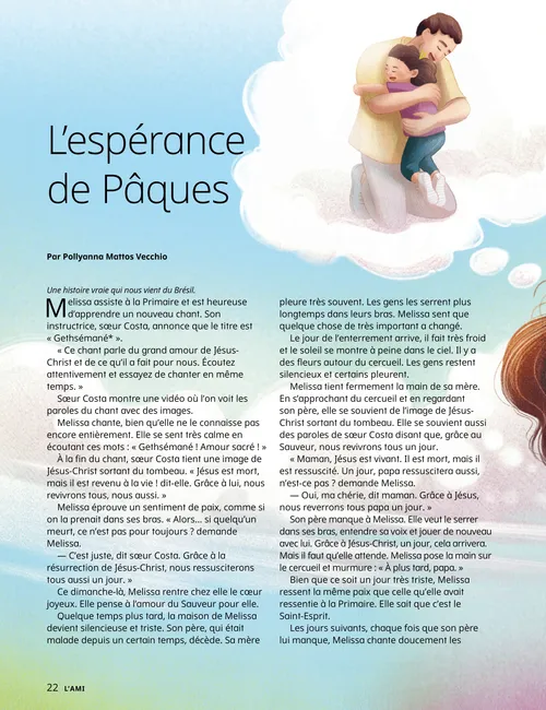 Page PDF avec l’illustration d’une fillette qui pense à serrer son père dans ses bras