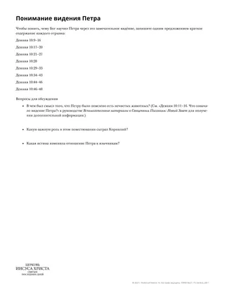 Раздаточный материал: Понимание видения Петра