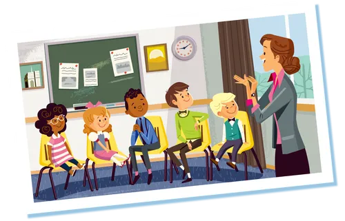 Children sitting in Primary and listening to a leader