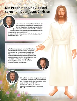 Artikel (PDF) mit einer Illustration des auferstandenen Jesus Christus und einem Herz zum Ausmalen
