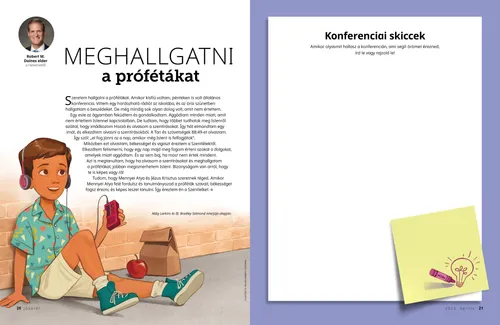 PDF-oldal illusztrációja: fejhallgatót viselő fiú, valamint konferenciai rajztevékenység