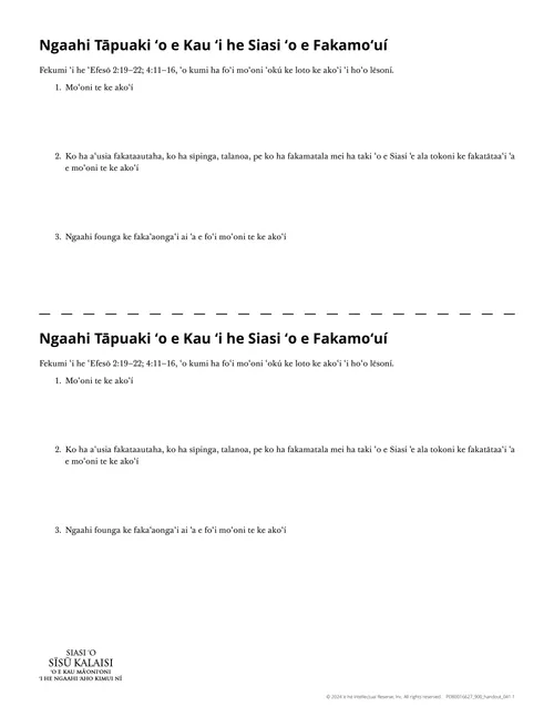laʻipepa tufa ko e Ngaahi Tāpuaki ʻo e Kau ki he Siasi ʻo e Fakamoʻuí