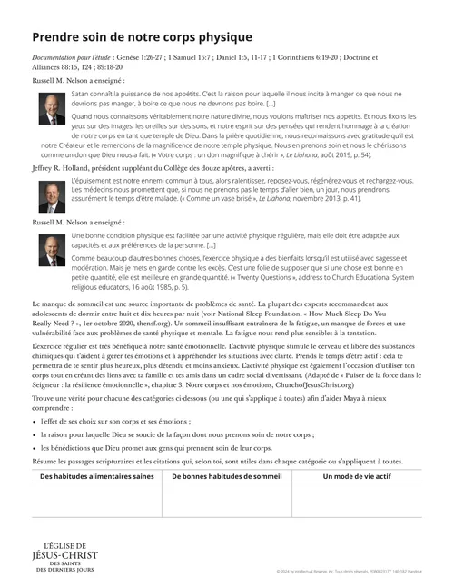 Document « Prendre soin de notre corps physique »