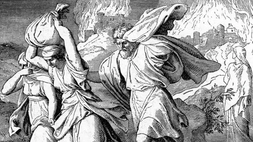 Lot’s family leaving Sodom and Gomorrah