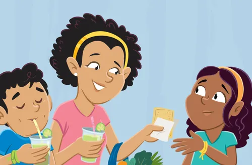 Mom, Margo, and Paolo drinking and eating a snack