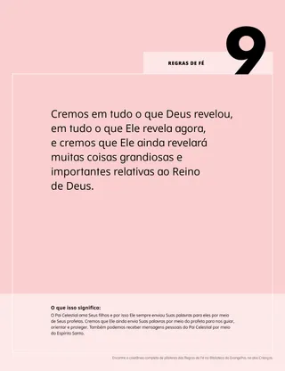 Pôster PDF da nona Regra de Fé com uma explicação e seu significado.