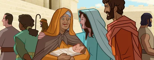 Anna meeting the baby Jesus.