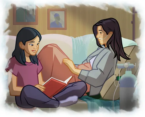 A young woman visiting another woman who is sick.