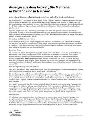 Auszüge aus dem Artikel „Die Mehrehe in Kirtland und in Nauvoo“