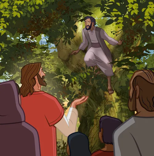 Zacchaeus climbs a tree so that he can see Jesus.