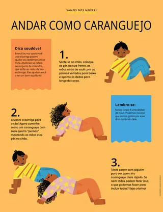 Página PDF de crianças caminhando como um caranguejo usando as mãos e os pés
