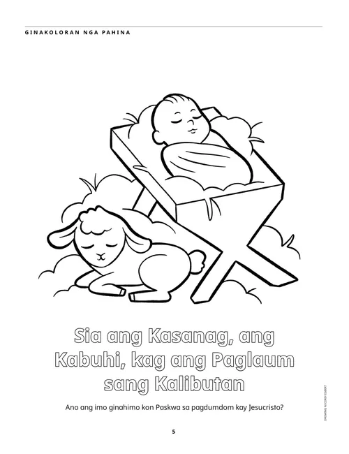 Ginakoloran nga pahina nga PDF sang lapsag nga si Jesus sa pasungan kag isa ka carnero