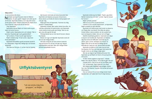 Pdf-berättelse om en pojke som åker linbana, tittar på fåglar, bergsklättrar med sin bror och rider på en häst.