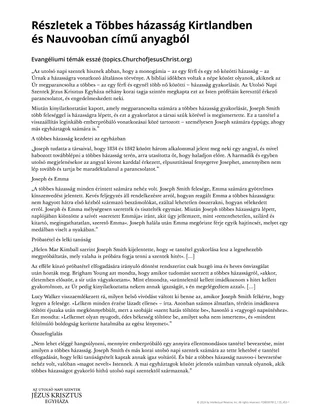 Részletek a Többes házasság Kirtlandben és Nauvooban című anyagból