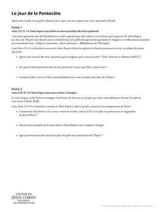 Document à distribuer : Le jour de la Pentecôte