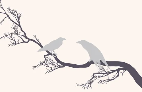 illustration of birds sitting on a tree branch