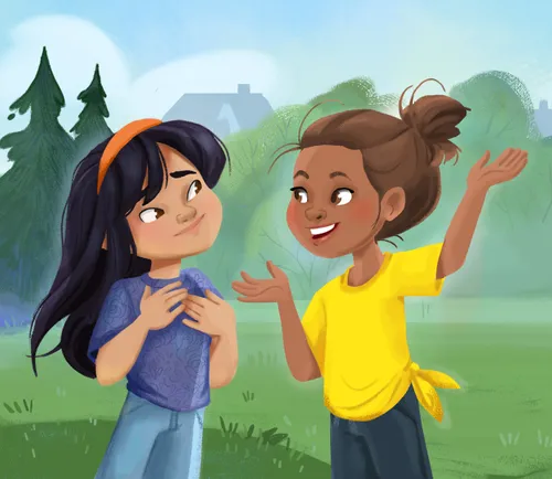 Image of two girls talking at a park