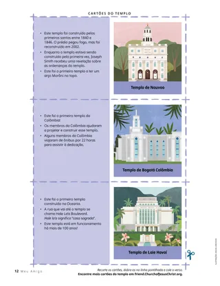 Página PDF com três cartões do templo