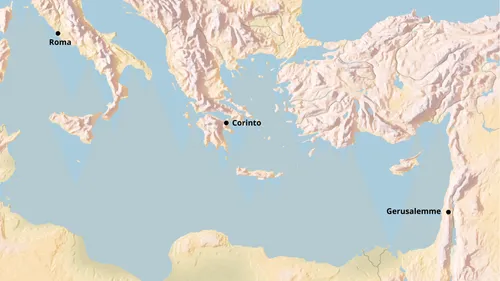 cartina del Mediterraneo con l’indicazione di Roma, Corinto e Gerusalemme