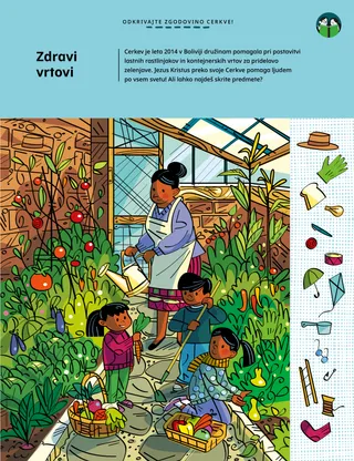 Skrita slika v PDF-ju ženske in otrok, ki vrtnarijo v rastlinjaku