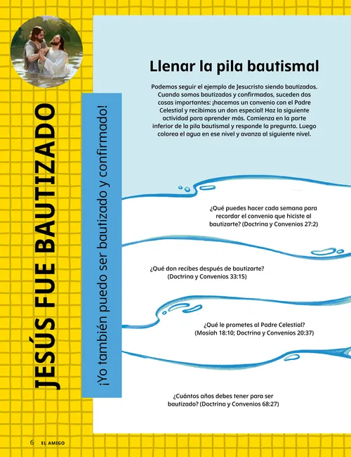 Página PDF con una página para colorear de una niña siendo bautizada